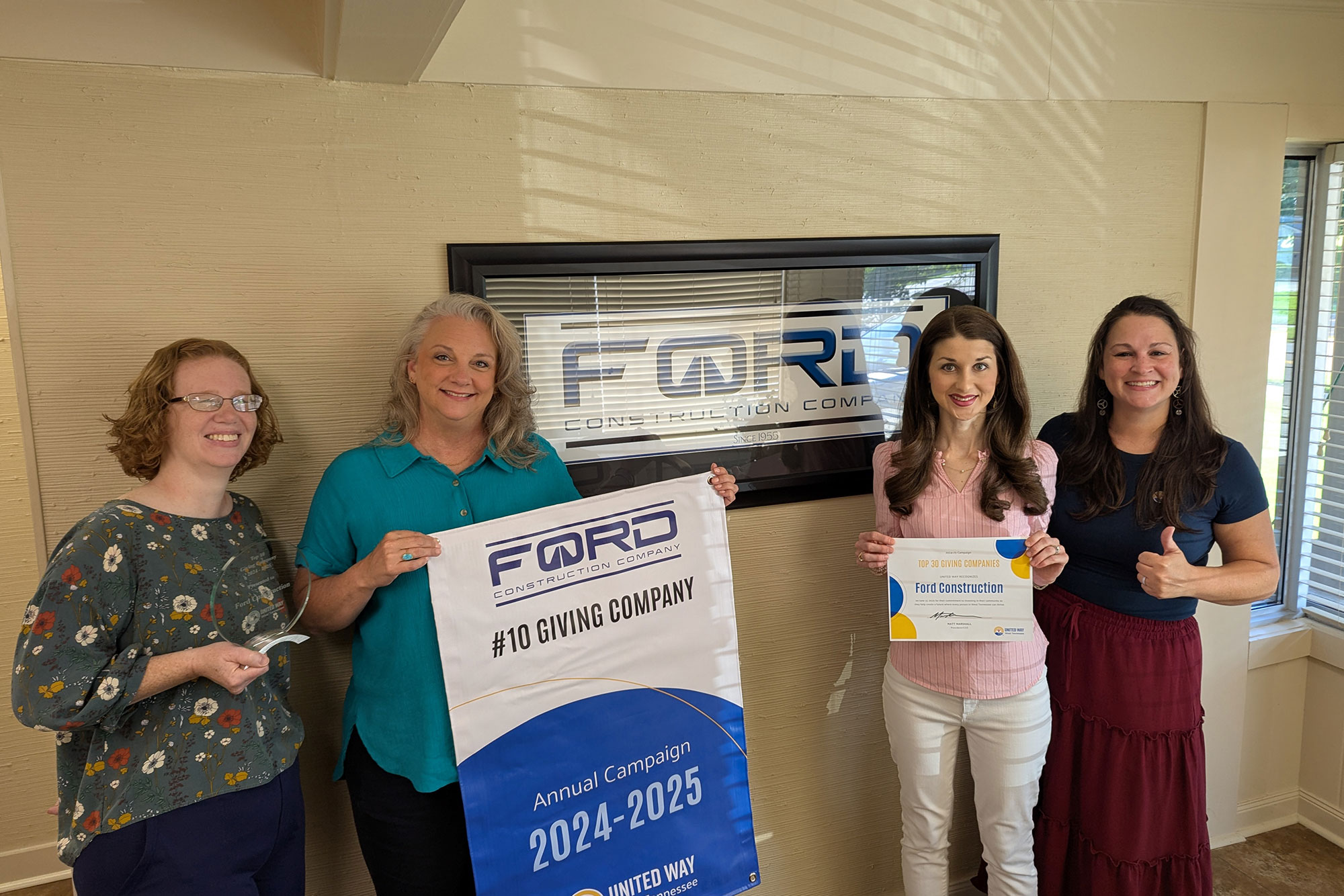 Ford Construction Company Recognized as a Top 10 Giving Company in West Tennessee